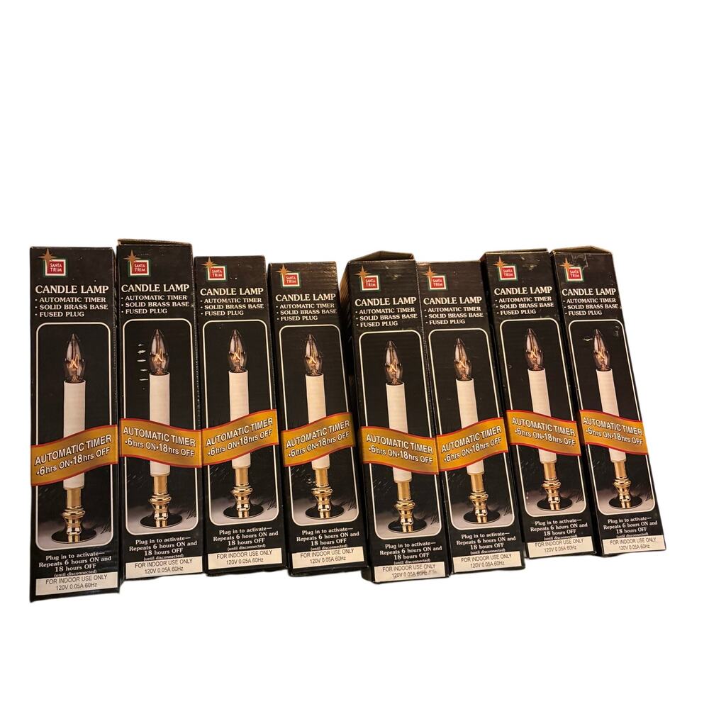 8 NIB Corded Electric Window Christmas Candles Gold Base 10" 6 hrs on 18 hrs off
